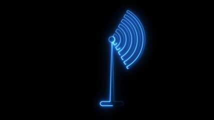 Animated Blue neon glowing wireless signal tower icon. for network, mobile communication, or technology, 4k video. - Powered by Adobe