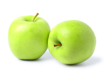 green apple two lined up. isolated on white background.