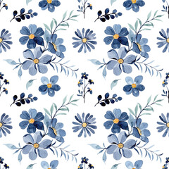 Beautiful watercolor blue floral seamless pattern