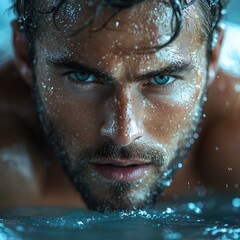  A man with wet hair in the water