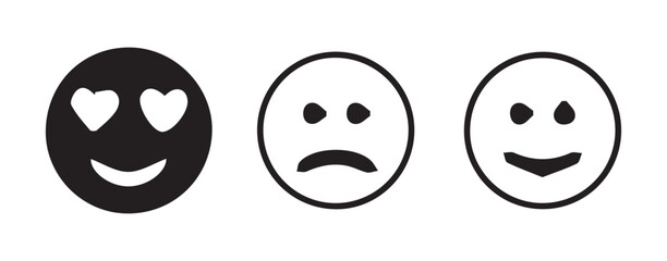 Black and white emoji outline set showing emotions