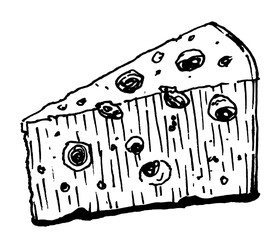 black and white manual sketch vector cheese isolated background