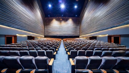 empty rows of seats in a public theatre stage with an empty theatre auditorium