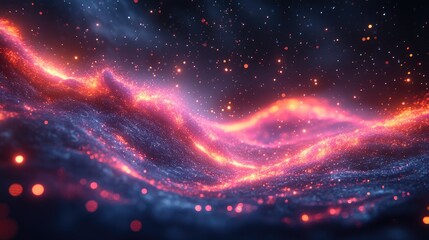 Obraz premium Glowing Particles Forming Abstract Wavy Landscape