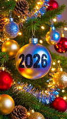 Silver Christmas Ornament 2026. Black and Silver Tree Bauble. Elegant New Year Decoration. Luxury Holiday Ornament 2026.