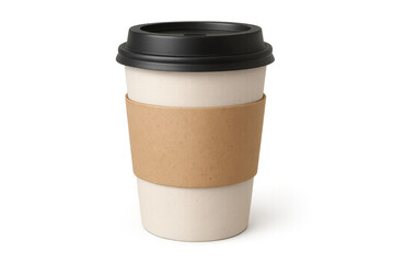 Paper coffee cup with lid and sleeve on transparent background