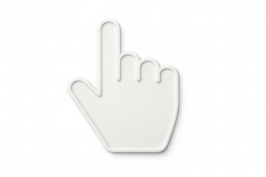 Hand cursor pointer icon clicking or selecting, 3d computer user interface element, transparent background