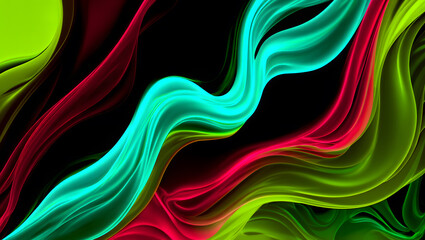 Abstract flowing ribbons of vibrant colors against a dark background