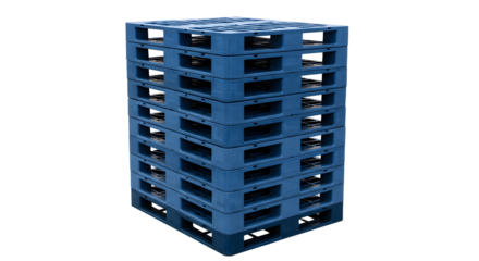 Stack of Blue Plastic Pallets on White Background for Warehouse and Logistics