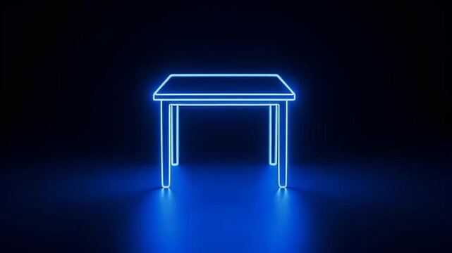 Neon blue table outline on dark background
