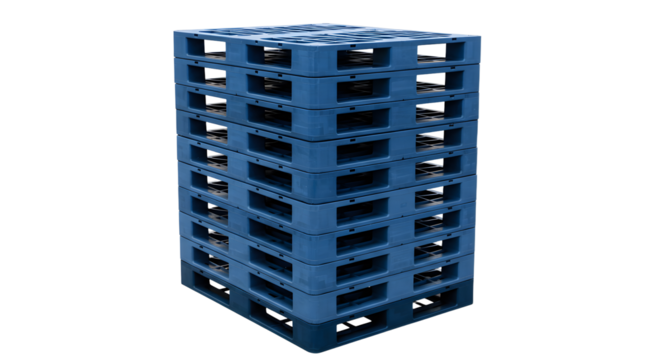 Stack of Blue Plastic Pallets on White Background for Warehouse and Logistics