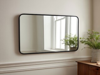 Fototapeta premium Black framed mirror on wall