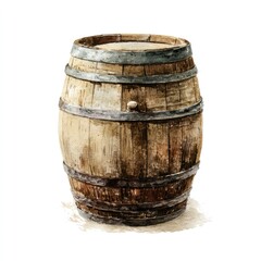 Obraz premium Watercolor wooden barrel illustration isolated on white background