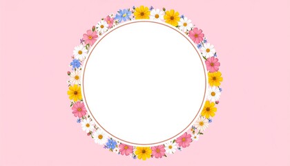 Circular floral frame on pink background