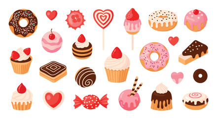 A delightful assortment of sweet confections and heart decorations.
