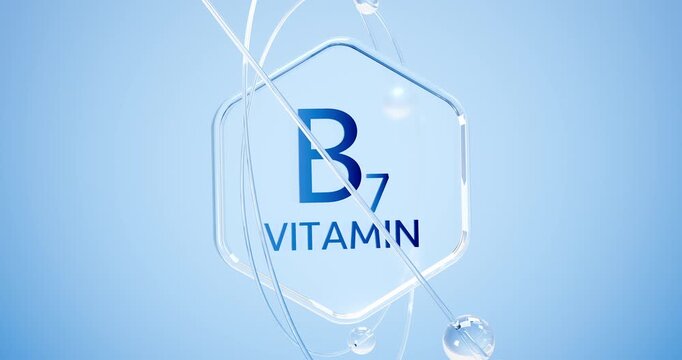 The inscription vitamin B7 on a glass hexagon with electrons rotating around it, Biotin or Coenzyme R for metabolism and nervous system function