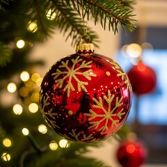 Red Christmas Ornament with Snowflakes.