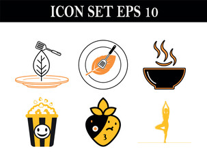 Vector art of icon set eps 10 with food and yoga theme
