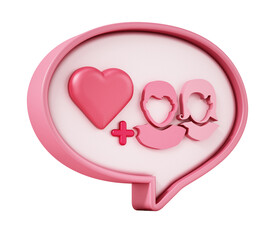 Speech balloon with heart and people symbols on transparent background. 3D illustration