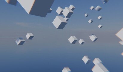 Abstract background, square blocks on the sky for decoration, 3D illustration