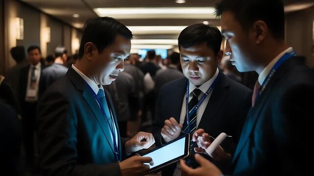 Businessmen Consulting on a Tablet at a Conference