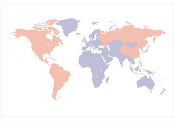 Map colored in peach and blue showing land masses on white background