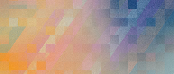 Abstract pastel multicolor background with gradient squares and grainy texture. Wide banner geometric design perfect for modern creative projects and digital use.