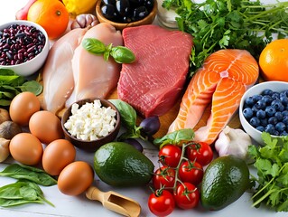 Healthy food selection rich in protein vitamins and antioxidants