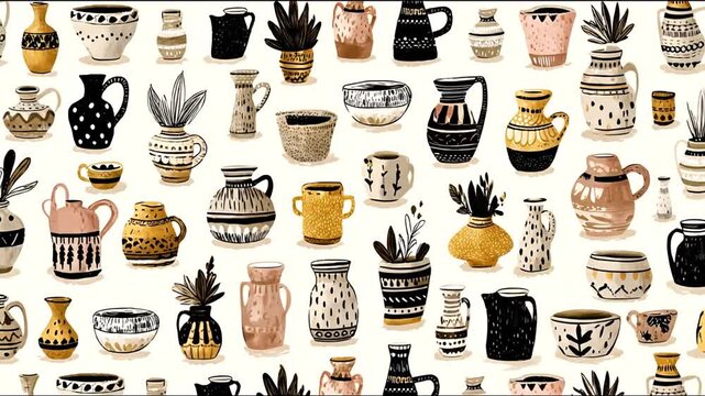 Array of various ceramic vases jars and pots artistic handmade pottery