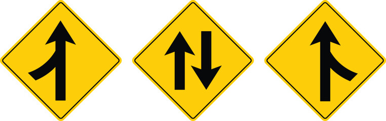 Set of yellow traffic direction signs vector