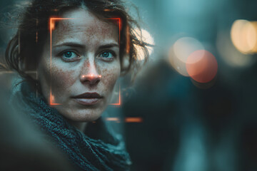 Facial recognition technology enhances security in urban environments. Generative AI.