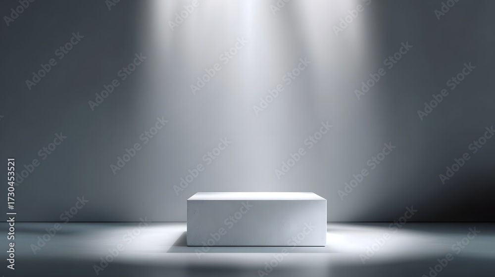 Canvas Prints a clean white podium stands illuminated by bright spotlights against a gradient grey studio backgrou