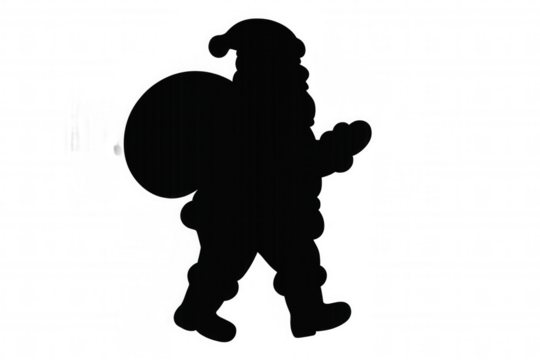 Santa claus silhouette carrying gift bag, walking during christmas holiday season on transparent background - Powered by Adobe