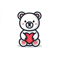 Obraz premium Cartoon white bear character holding red heart isolated on white background