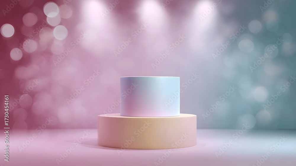 Canvas Prints a minimalist pastel gradient podium stands on a stage with soft glowing spotlights and bokeh effects
