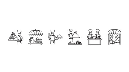 Fototapeta premium Chef and food stall icons representing culinary business and street food entrepreneurship vector