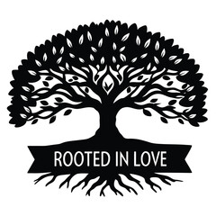 Naklejka premium Symbolic tree with leaves and roots representing being rooted in love concept