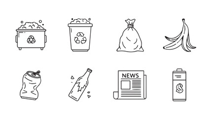 Obraz premium Collection of hand drawn icons representing waste and recycling materials for environmental concepts vector