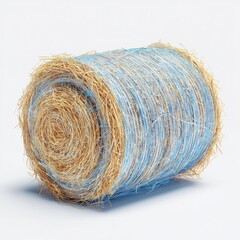 Hay bale with blue and yellow twine isolated, white background cut out png