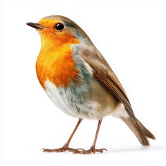 European robin bird isolated, white background cut out png