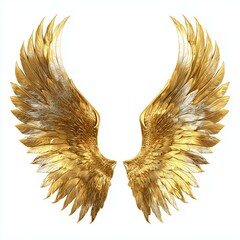 Golden angel wings isolated, white background cut out png