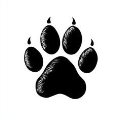 Black paw print isolated on white background, white background cut out png