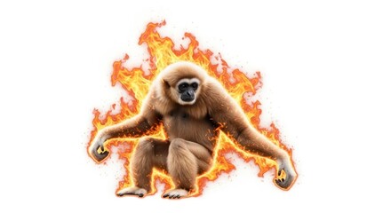 Obraz premium Gibbon surrounded by a fiery halo, evoking the exotic and the mystical elements of nature