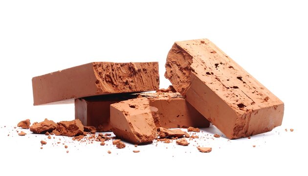 Broken terracotta bricks on a white background