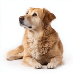 Golden retriever dog looking up, white background cut out png
