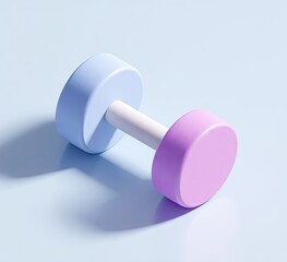 Colorful dumbbell on light blue background 3 d render for fitness design