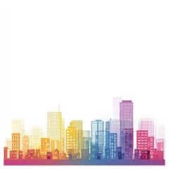 Fototapeta premium Colorful cityscape silhouette with dot pattern on white background