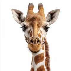 Fototapeta premium Close-up of a giraffe's face, isolated on a white background cut out png