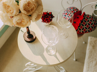 Cozy spring living room scene for Valentine's Day