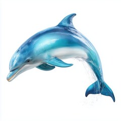 Dolphin jumping out of water, white background cut out png